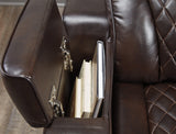 Warnerton Chocolate Faux Leather Power Reclining Sofa - Ella Furniture