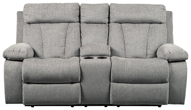 Mitchiner Fog Microfiber Reclining Loveseat With Console