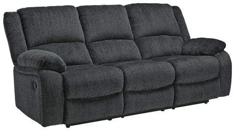 Draycoll Slate Chenille Reclining Sofa - Ella Furniture