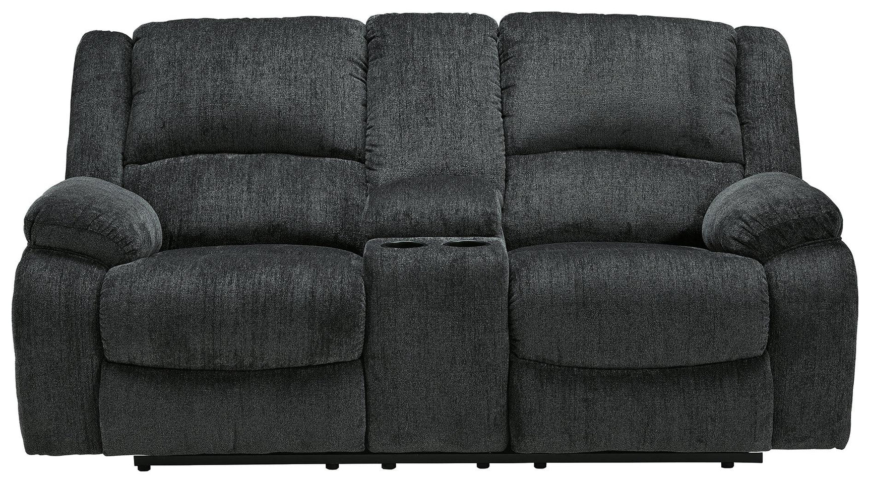 Draycoll Slate Chenille Reclining Loveseat With Console - Ella Furniture