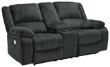 Draycoll Slate Chenille Power Reclining Loveseat With Console - Ella Furniture