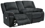 Draycoll Slate Chenille Power Reclining Loveseat With Console - Ella Furniture