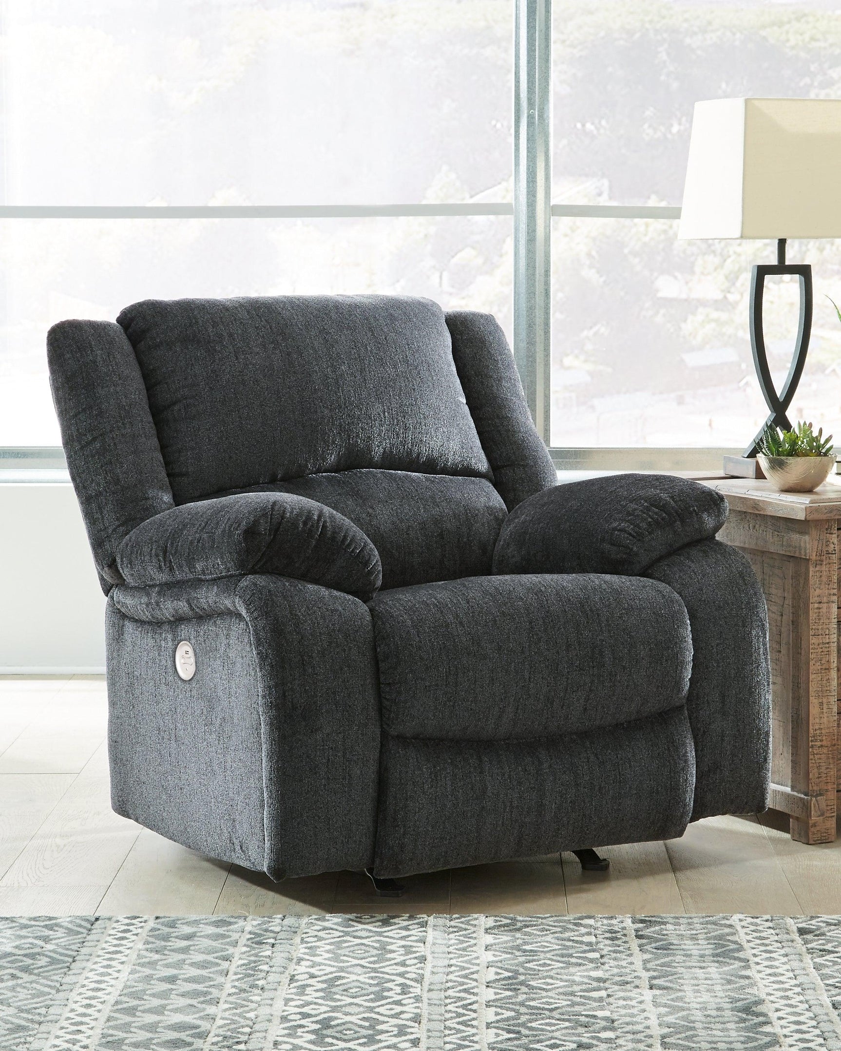 Draycoll Slate Chenille Power Recliner - Ella Furniture