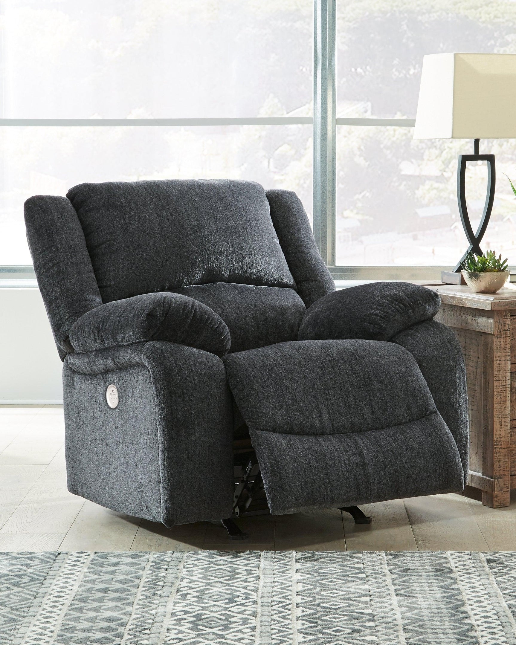 Draycoll Slate Chenille Power Recliner - Ella Furniture