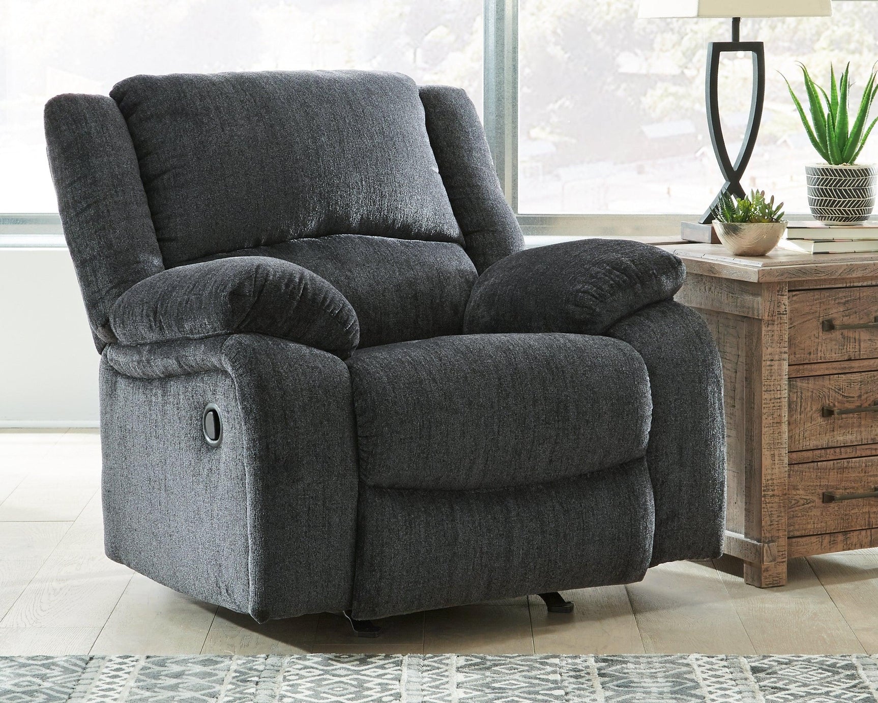 Draycoll Slate Chenille Recliner - Ella Furniture