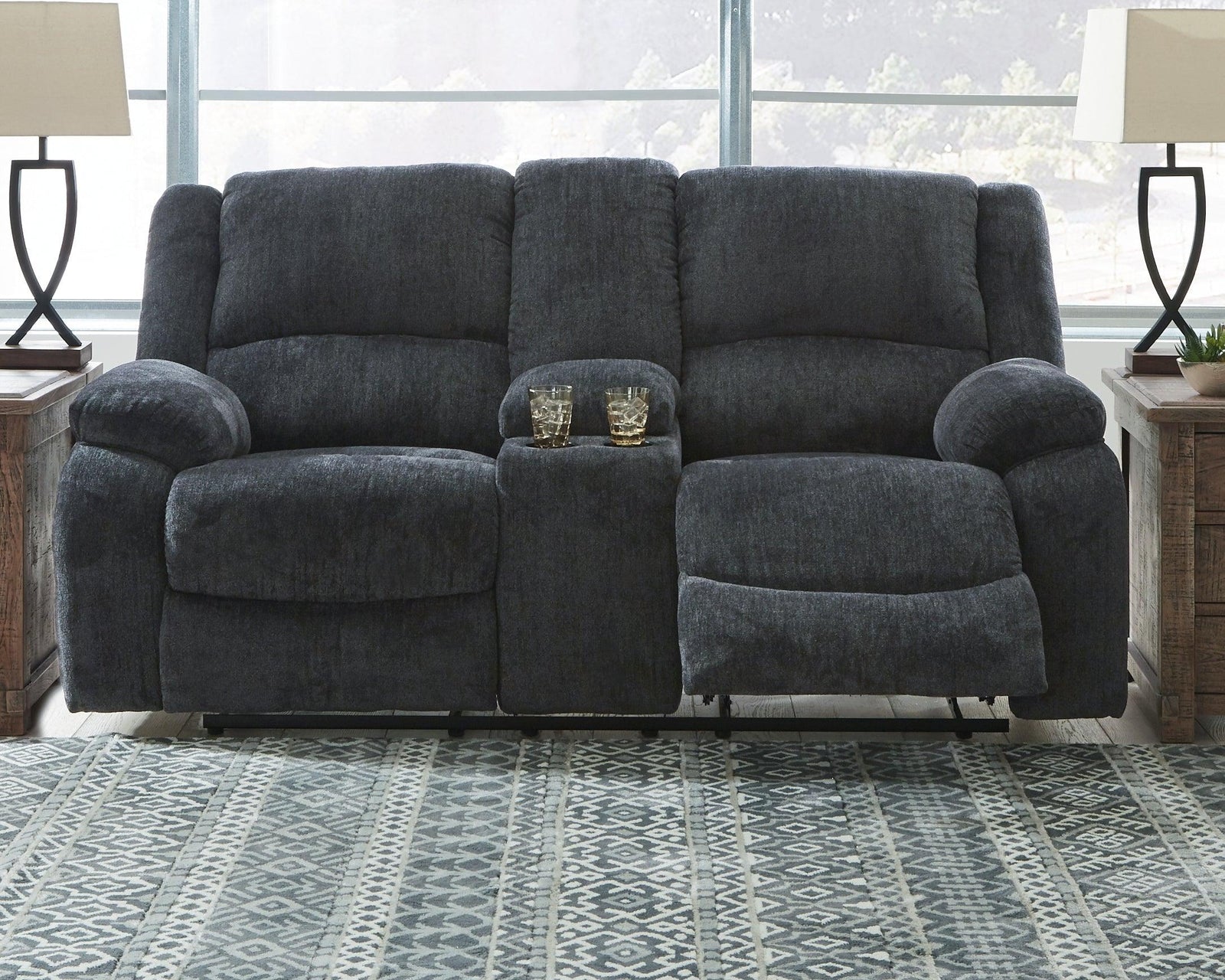 Draycoll Slate Chenille Reclining Loveseat With Console