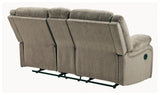 Draycoll Pewter Chenille Reclining Loveseat With Console - Ella Furniture