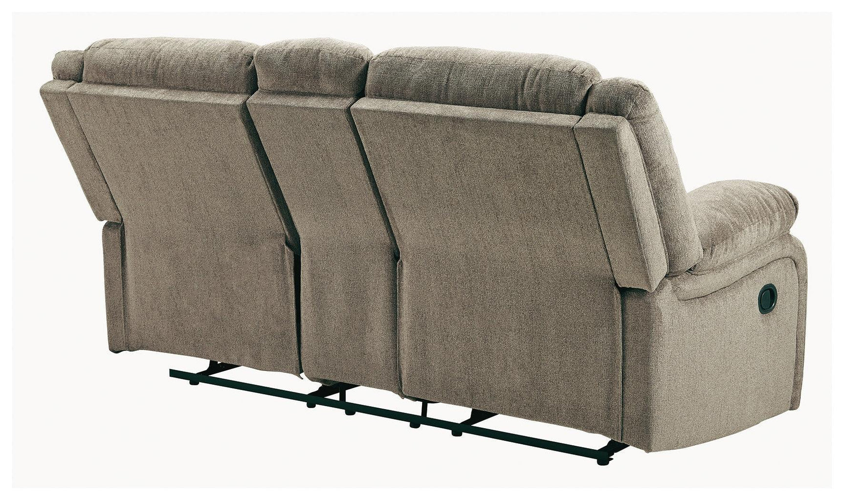 Draycoll Pewter Chenille Reclining Loveseat With Console - Ella Furniture
