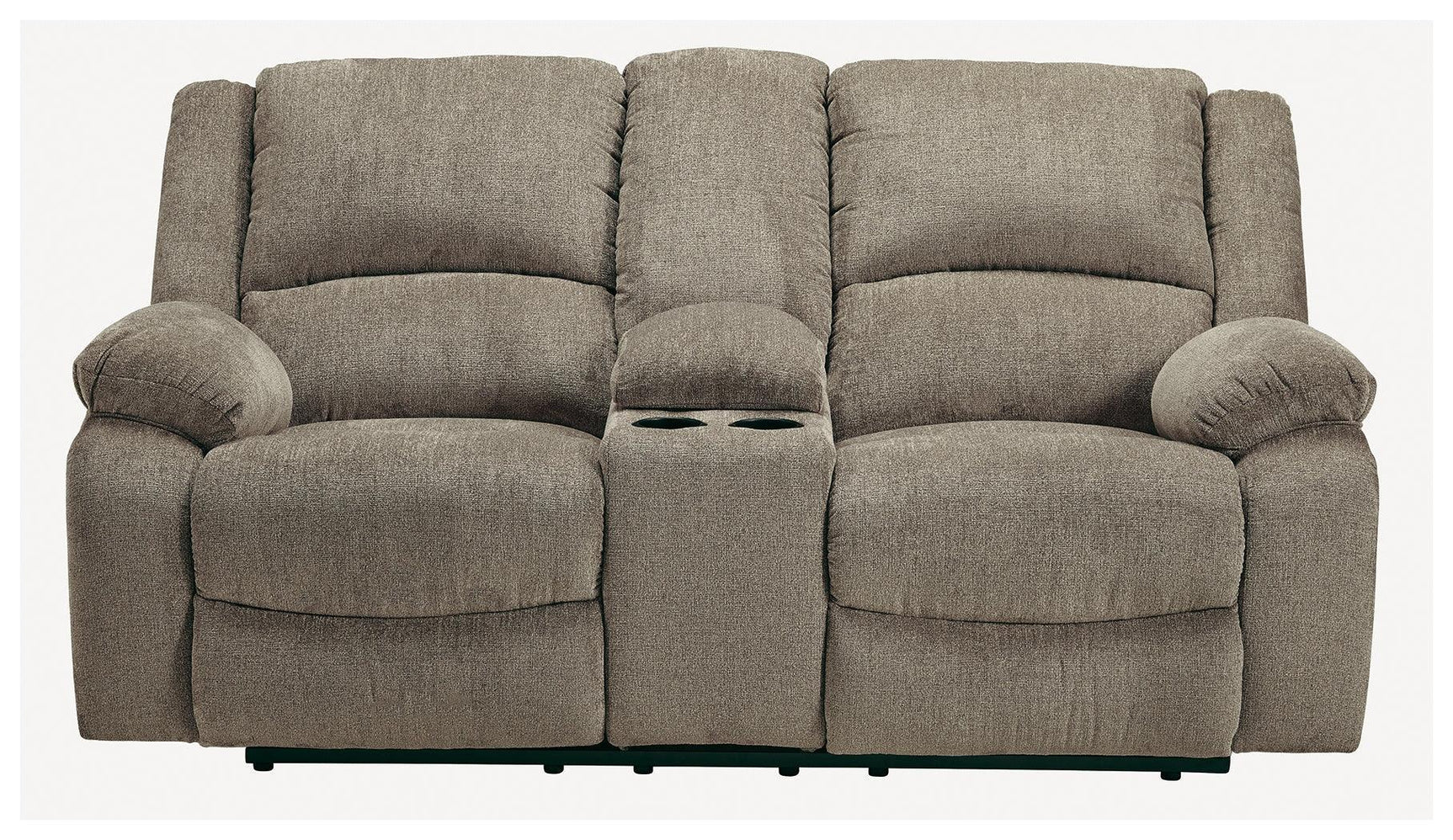 Draycoll Pewter Chenille Reclining Loveseat With Console - Ella Furniture