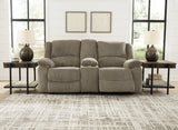 Draycoll Pewter Chenille Reclining Loveseat With Console - Ella Furniture