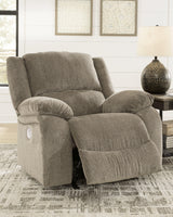 Draycoll Pewter Chenille Power Recliner - Ella Furniture