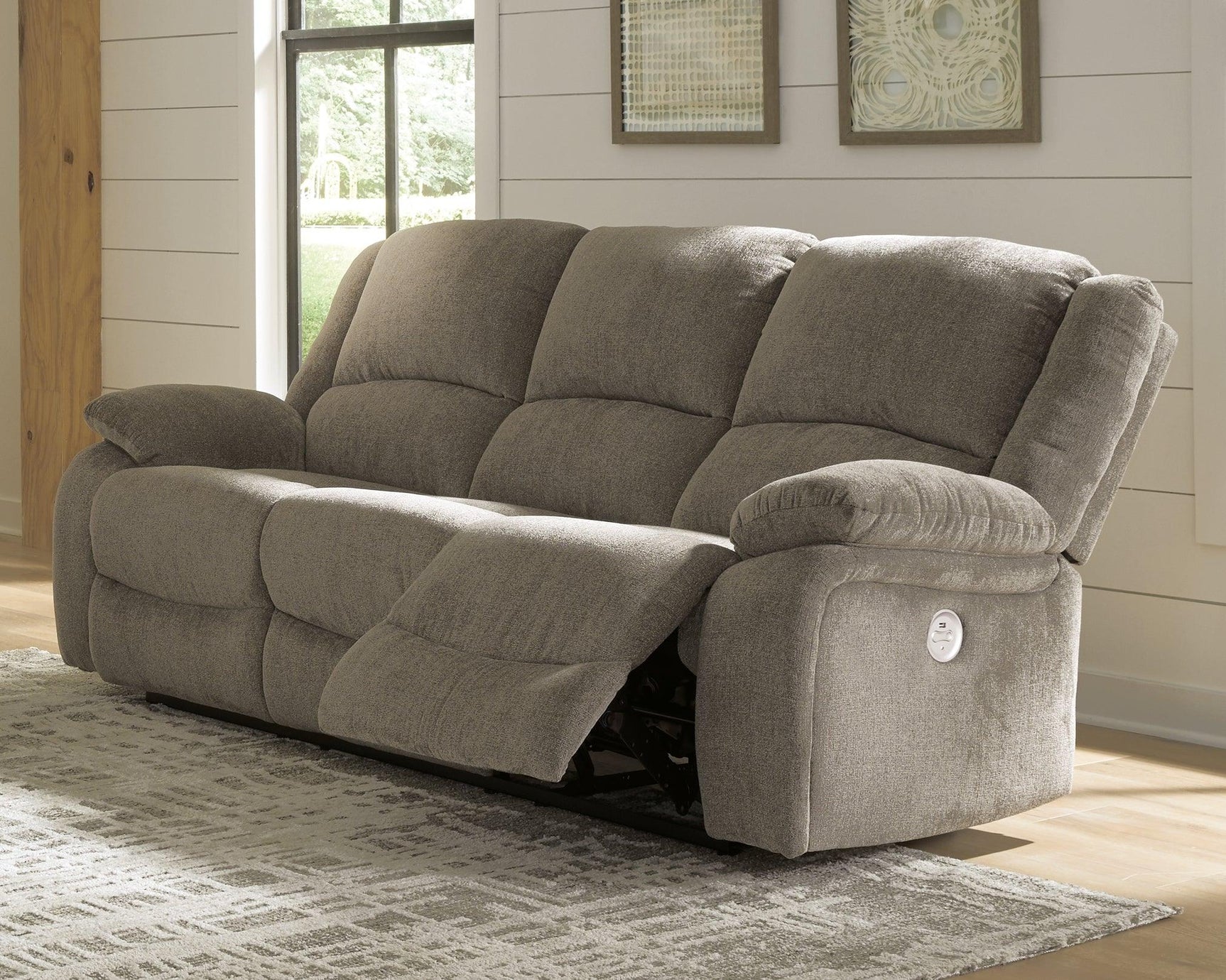 Draycoll Pewter Chenille Power Reclining Sofa - Ella Furniture