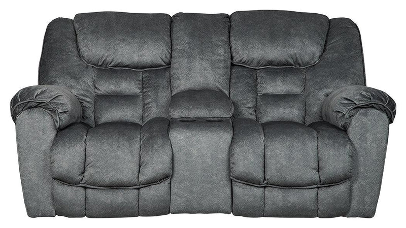 Capehorn Granite Microfiber Reclining Loveseat With Console