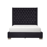 Jacklyn Black Modern Contemporary Solid Wood Faux Leather Upholstered Tufted Queen Panel Bed - Ella Furniture