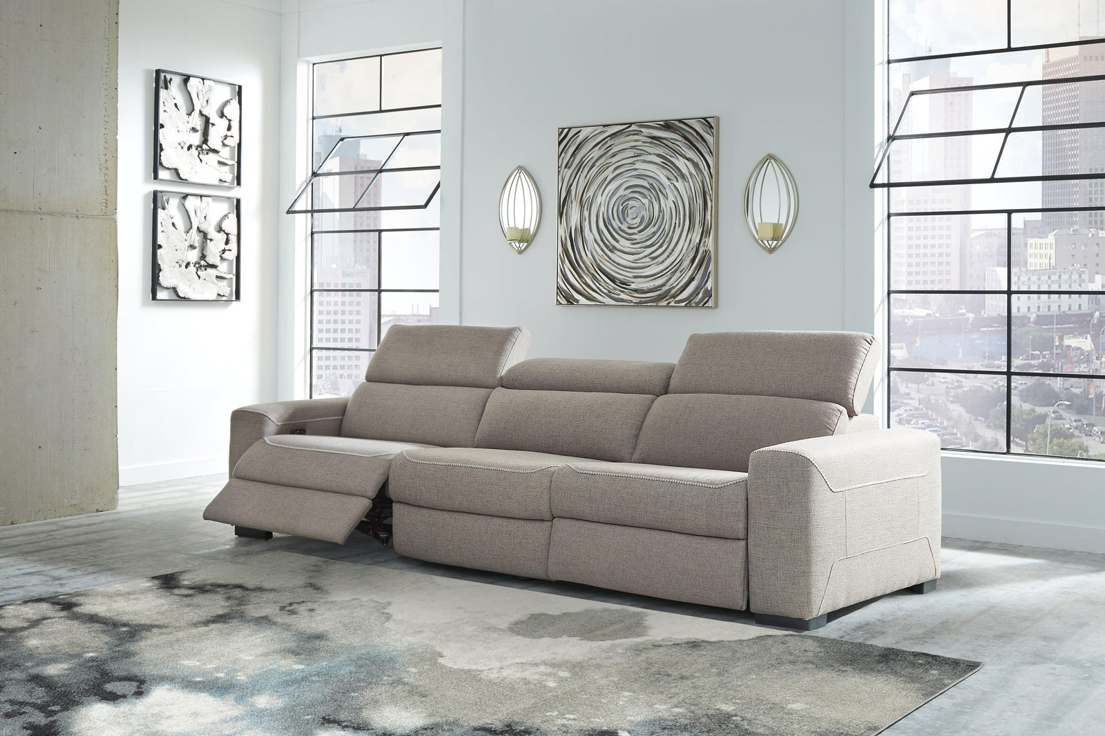 Mabton Gray 3-Piece Power Reclining Sofa - Ella Furniture