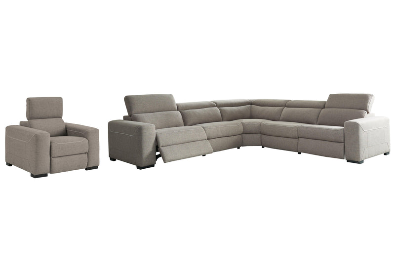 Mabton Gray 5-Piece Sectional With Recliner - Ella Furniture