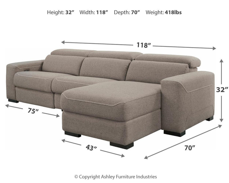 Mabton Gray 3-Piece Sectional With Recliner PKG002339 - Ella Furniture