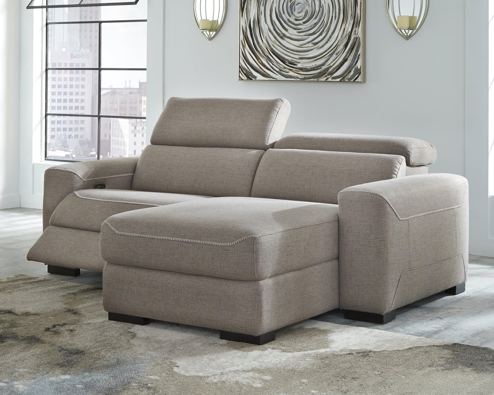 Mabton Gray Microfiber 2-Piece Power Reclining Sectional With Chaise 77005S3 - Ella Furniture