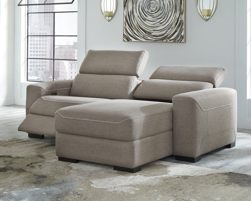 Mabton Gray Microfiber 2-Piece Power Reclining Sectional With Chaise 77005S3 - Ella Furniture