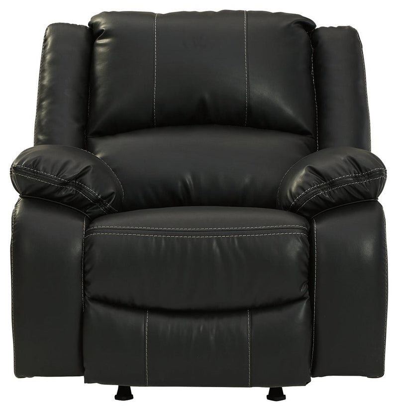 Calderwell Black Faux Leather Recliner - Ella Furniture
