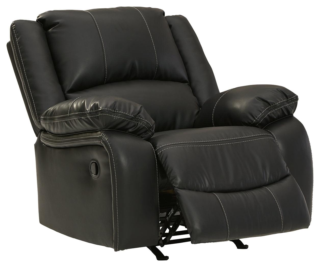 Calderwell Black Faux Leather Recliner - Ella Furniture