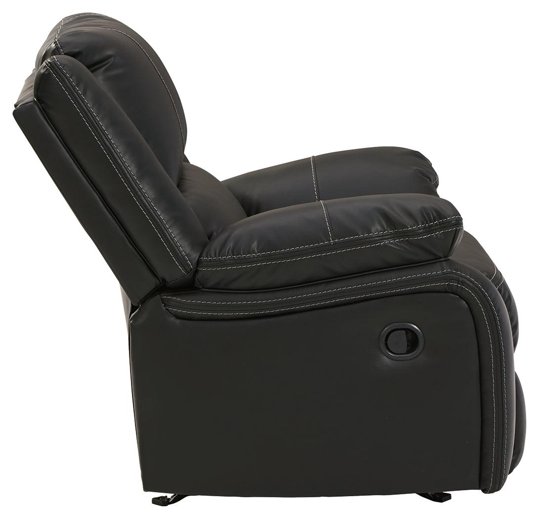 Calderwell Black Faux Leather Recliner - Ella Furniture