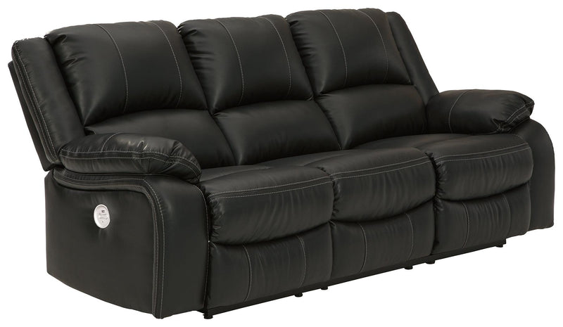 Calderwell Black Faux Leather Power Reclining Sofa - Ella Furniture