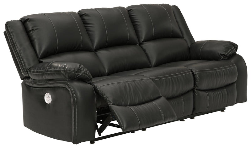 Calderwell Black Faux Leather Power Reclining Sofa - Ella Furniture