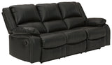 Calderwell Black Faux Leather Reclining Sofa - Ella Furniture