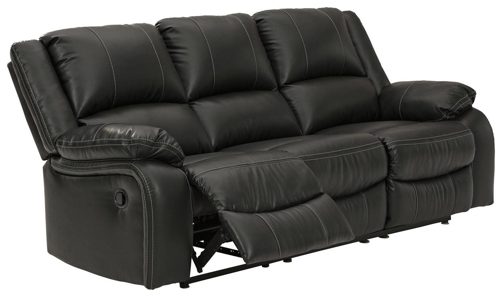 Calderwell Black Faux Leather Reclining Sofa - Ella Furniture