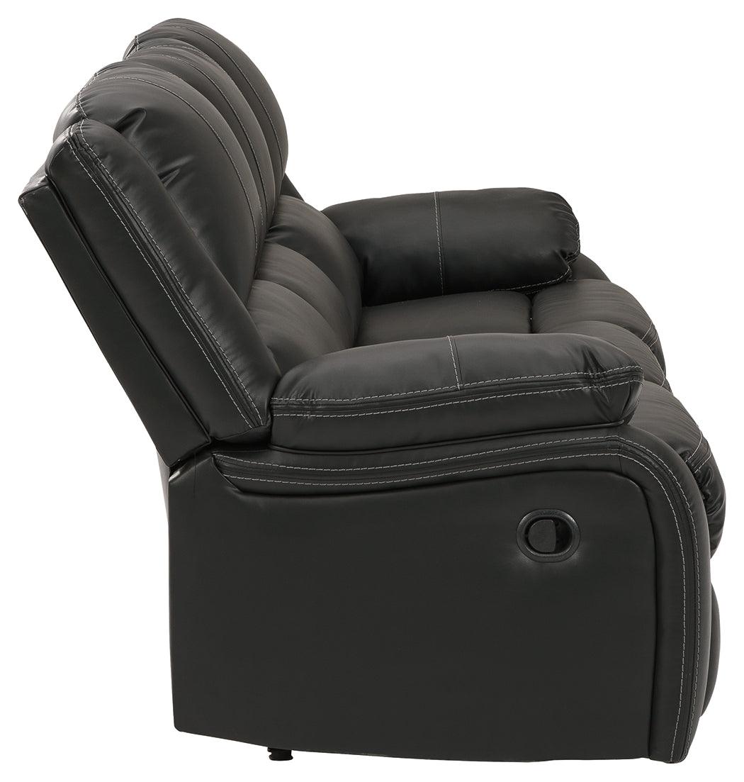 Calderwell Black Faux Leather Reclining Sofa - Ella Furniture