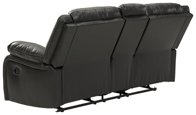 Calderwell Black Faux Leather Reclining Loveseat With Console