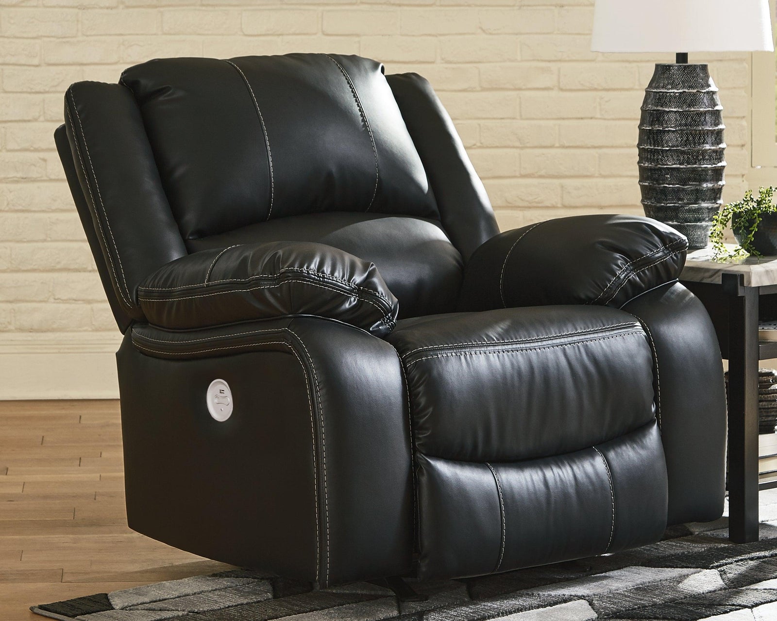 Calderwell Black Faux Leather Power Recliner