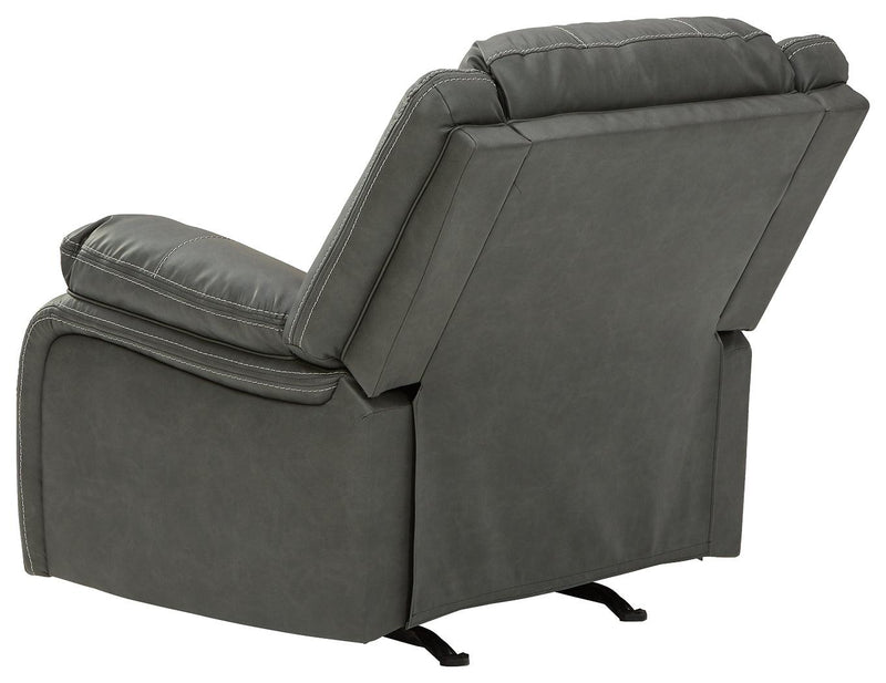 Calderwell Gray Faux Leather Recliner - Ella Furniture