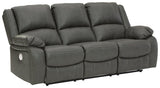 Calderwell Gray Faux Leather Power Reclining Sofa - Ella Furniture