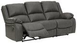 Calderwell Gray Faux Leather Reclining Sofa - Ella Furniture