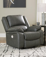 Calderwell Gray Faux Leather Power Recliner - Ella Furniture