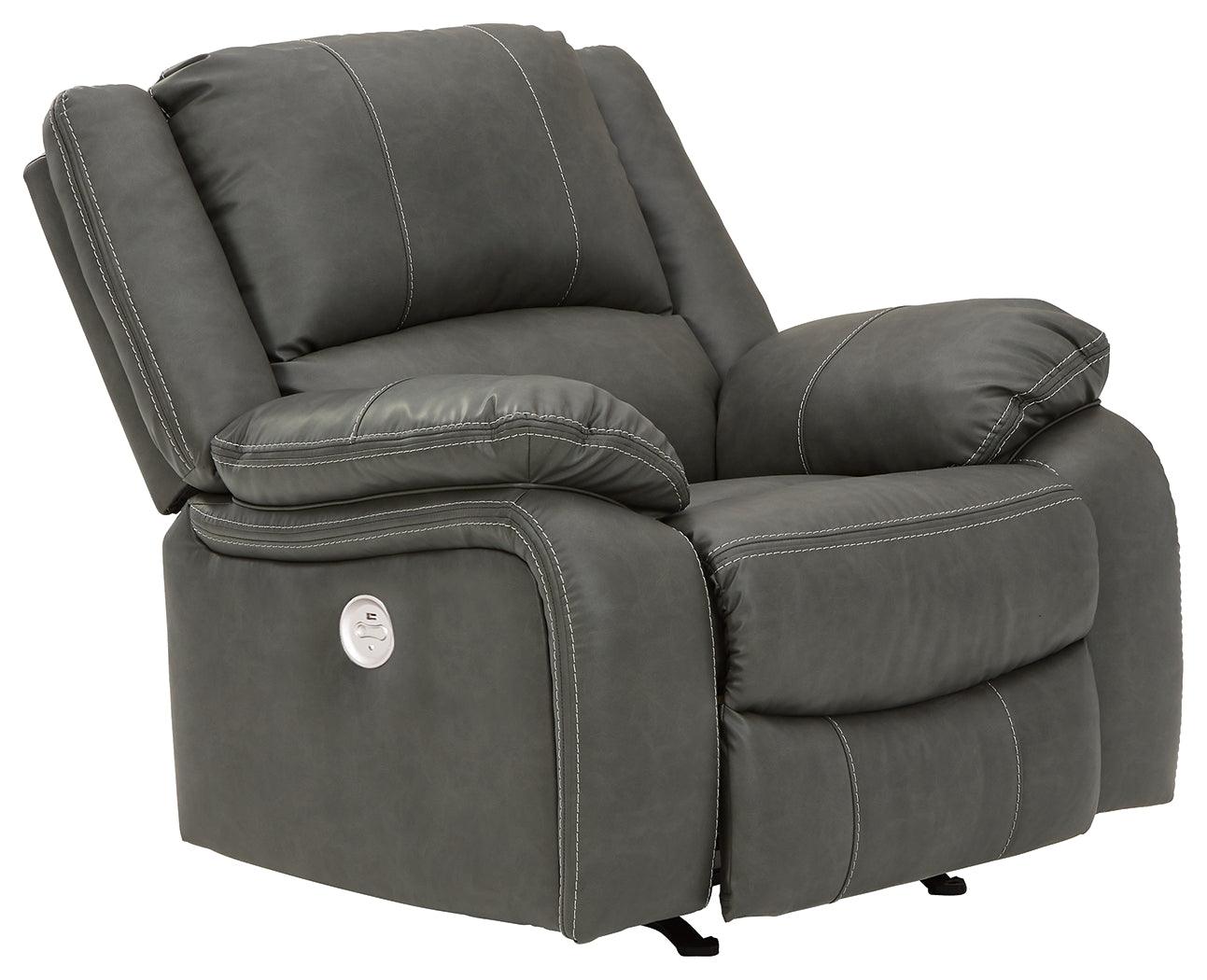 Calderwell Gray Faux Leather Power Recliner - Ella Furniture