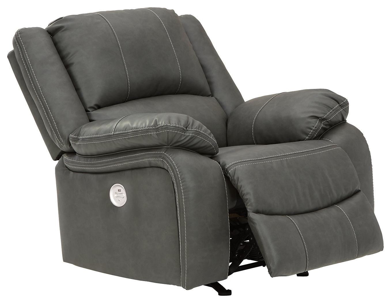 Calderwell Gray Faux Leather Power Recliner - Ella Furniture