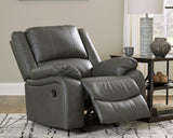 Calderwell Gray Faux Leather Recliner - Ella Furniture