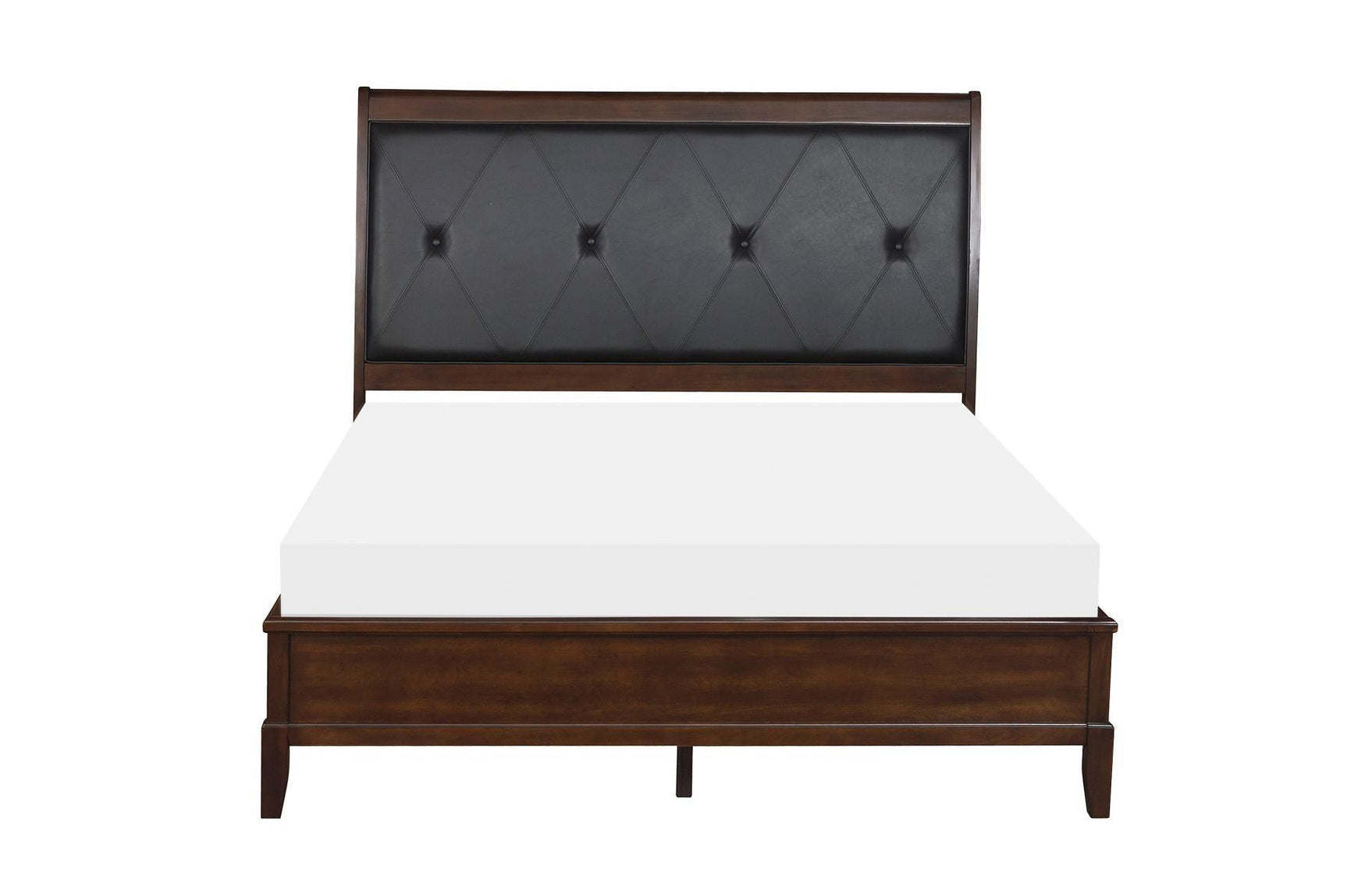 Cotterill Cherry Modern Transitional Solid Wood Faux Leather Upholstered Tufted Panel Bedroom Set - Ella Furniture