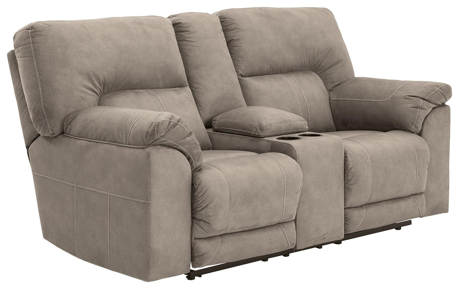 Cavalcade Slate Faux Leather Reclining Loveseat With Console - Ella Furniture