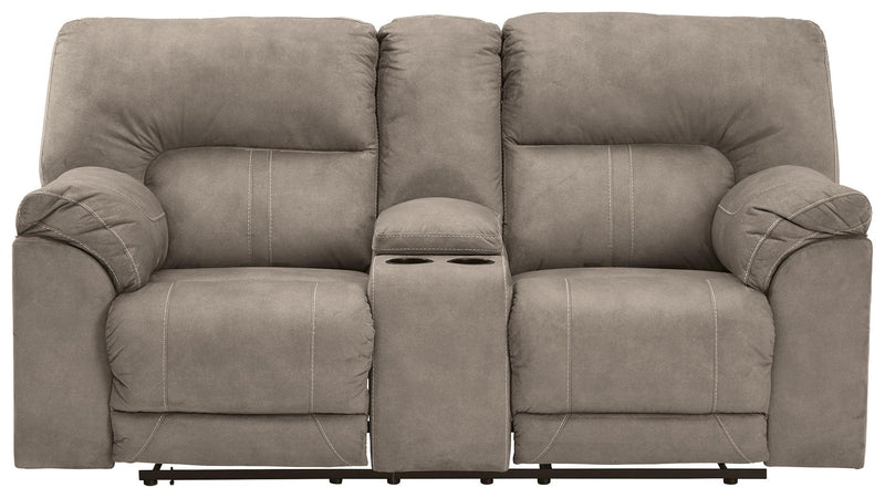 Cavalcade Slate Faux Leather Power Reclining Loveseat With Console - Ella Furniture