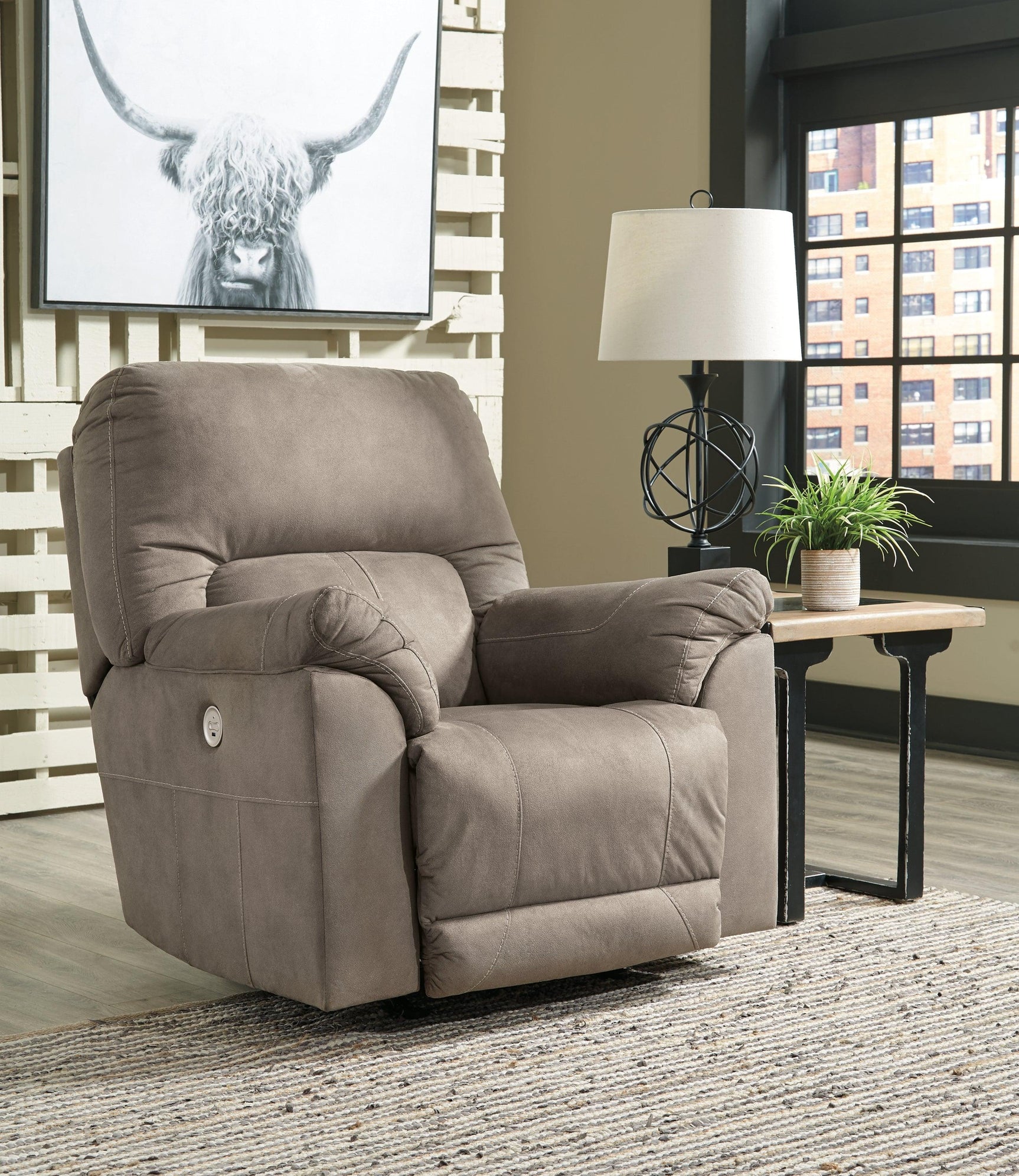 Cavalcade Slate Faux Leather Power Recliner - Ella Furniture