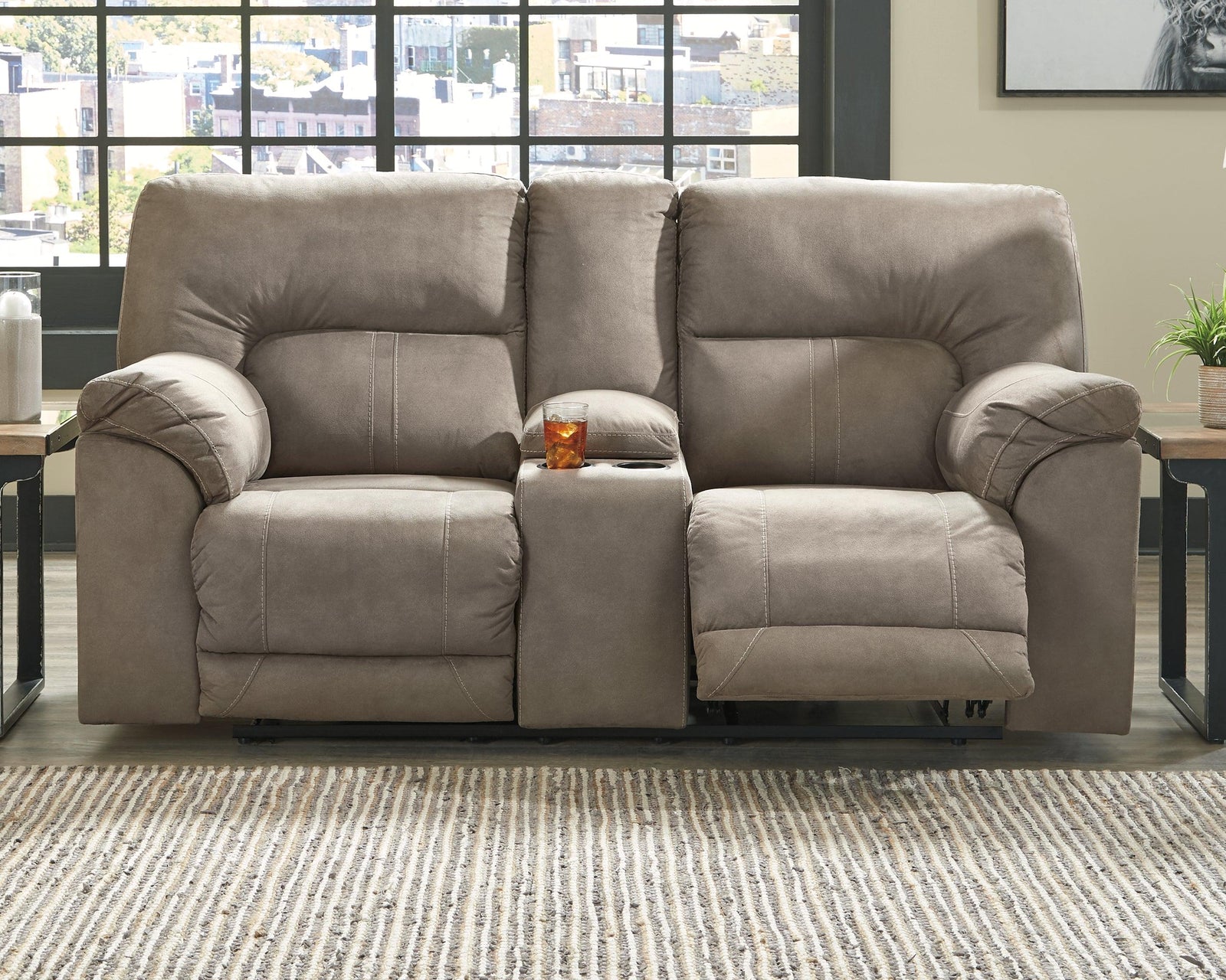 Cavalcade Slate Faux Leather Power Reclining Loveseat With Console