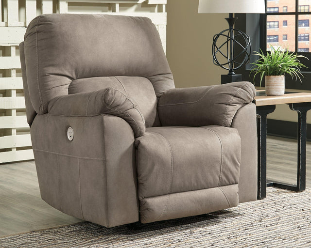 Cavalcade Slate Faux Leather Power Recliner - Ella Furniture