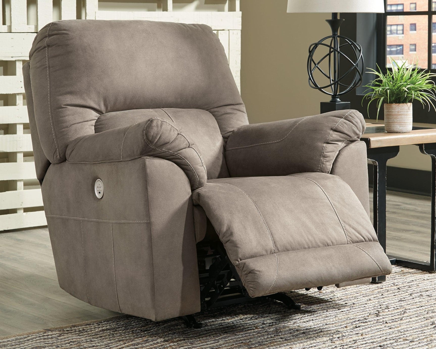 Cavalcade Slate Faux Leather Power Recliner - Ella Furniture