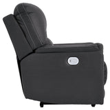 Henefer Midnight Microfiber Power Recliner - Ella Furniture