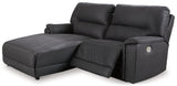 Henefer Midnight Microfiber 2-Piece Power Reclining Sectional With Chaise - Ella Furniture