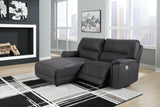 Henefer Midnight Microfiber 2-Piece Power Reclining Sectional With Chaise - Ella Furniture